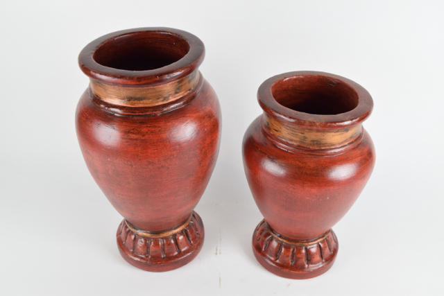 Scarlet and Bronze Tone Terracotta Urns