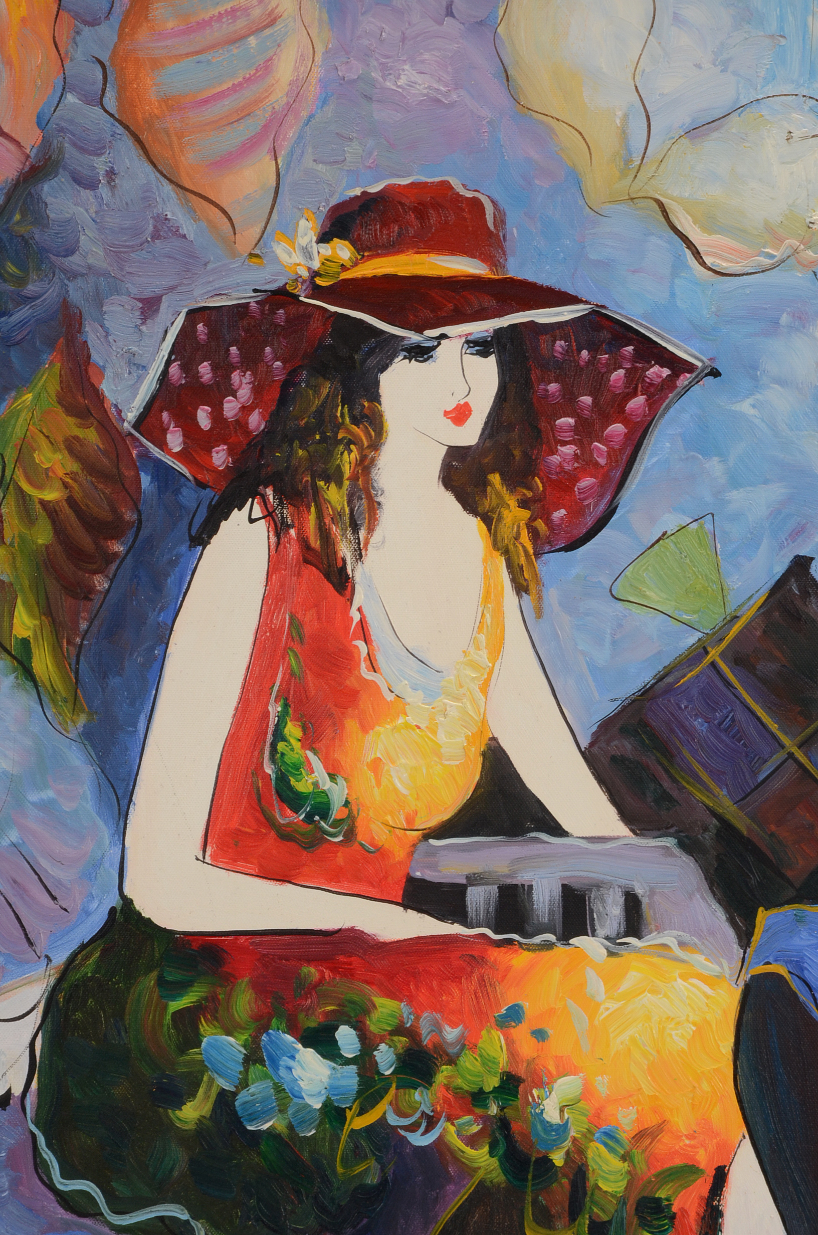 M Harold Original Acrylic Interior Scene on Canvas of Three Women