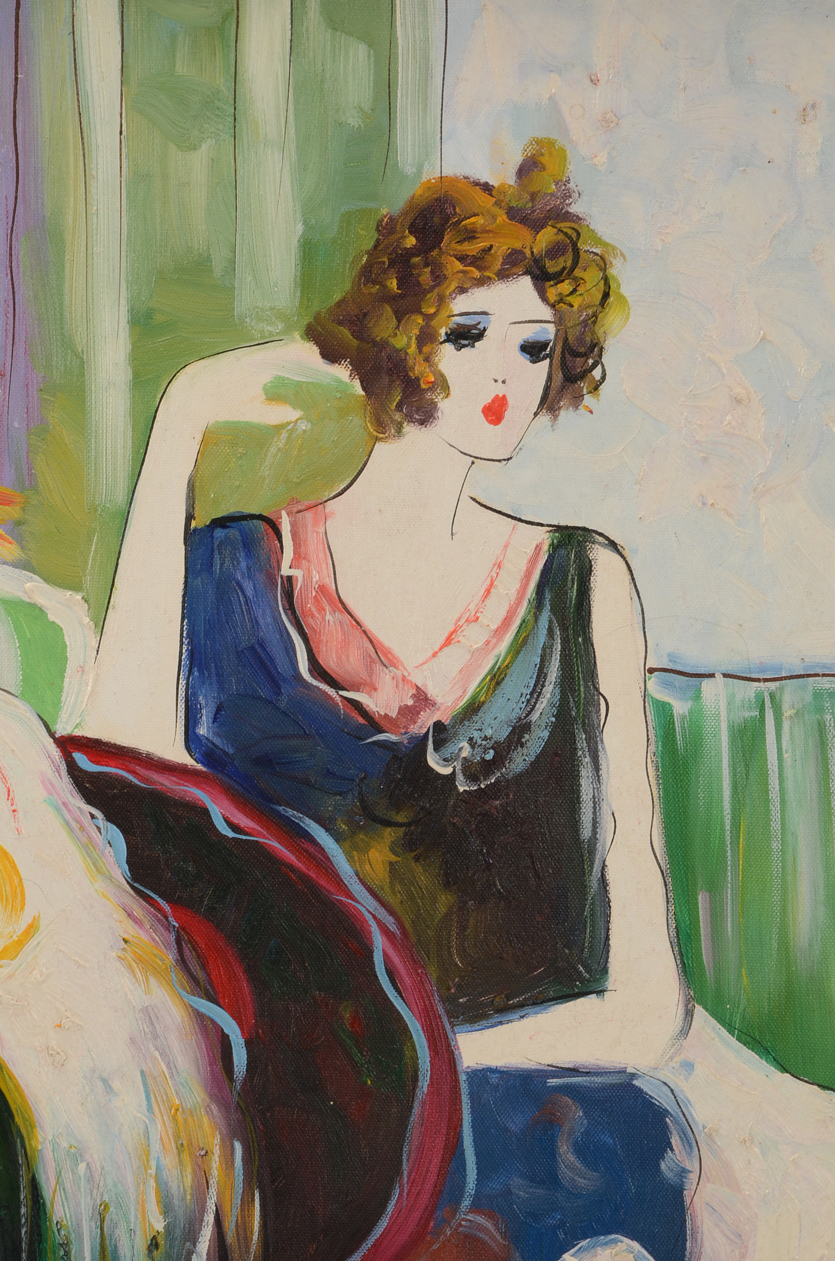 M Harold Original Acrylic Interior Scene on Canvas of Three Women