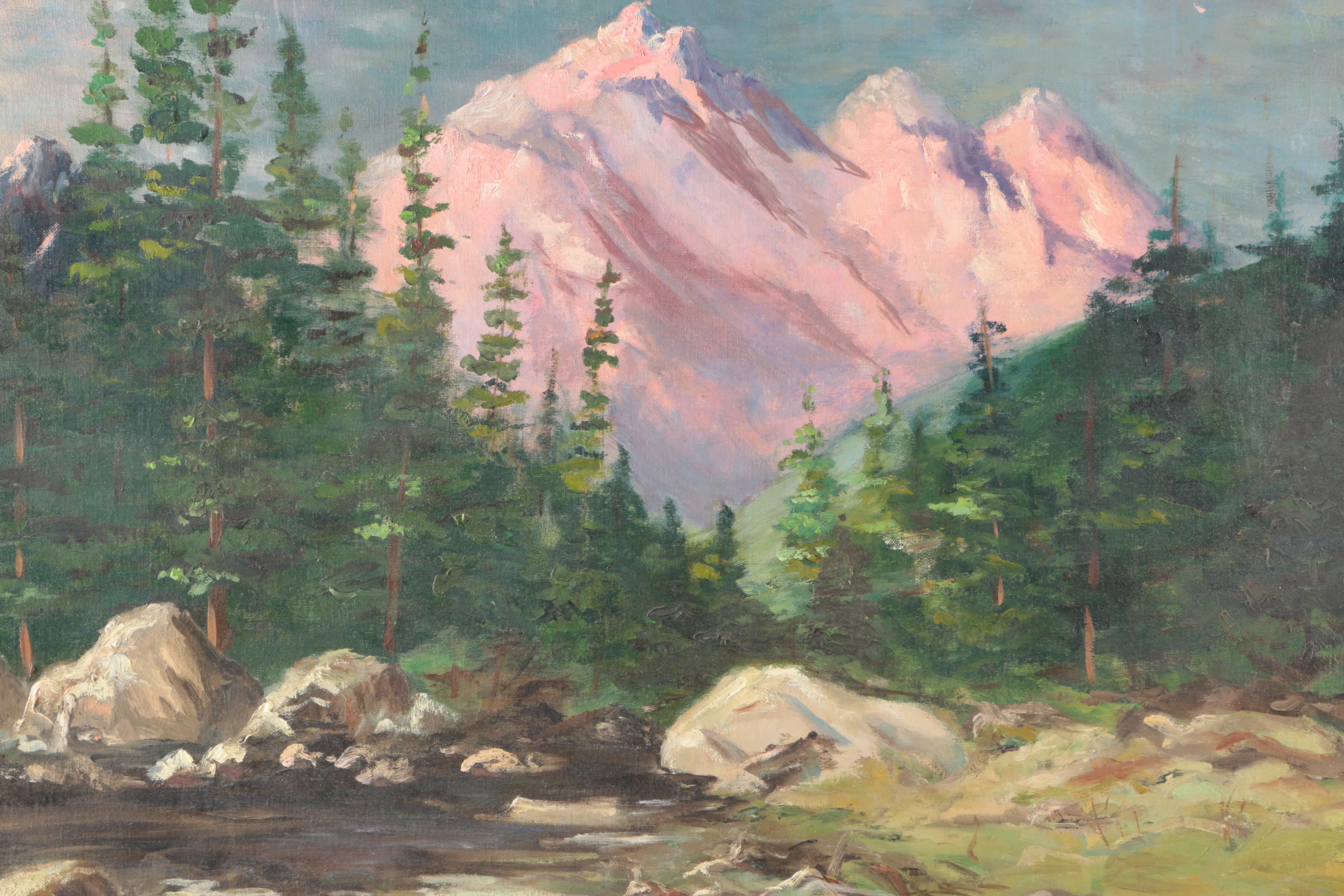 C.E. Borg Oil on Canvas Board "The Majestic Grand Tetons"