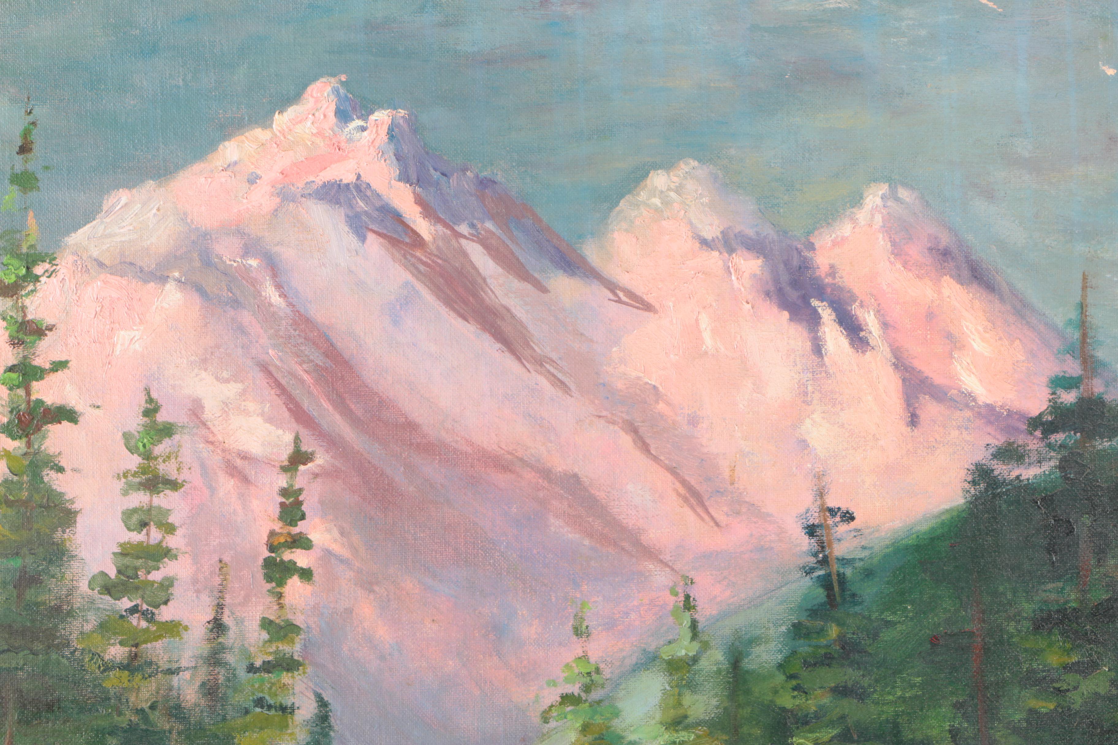 C.E. Borg Oil on Canvas Board "The Majestic Grand Tetons"