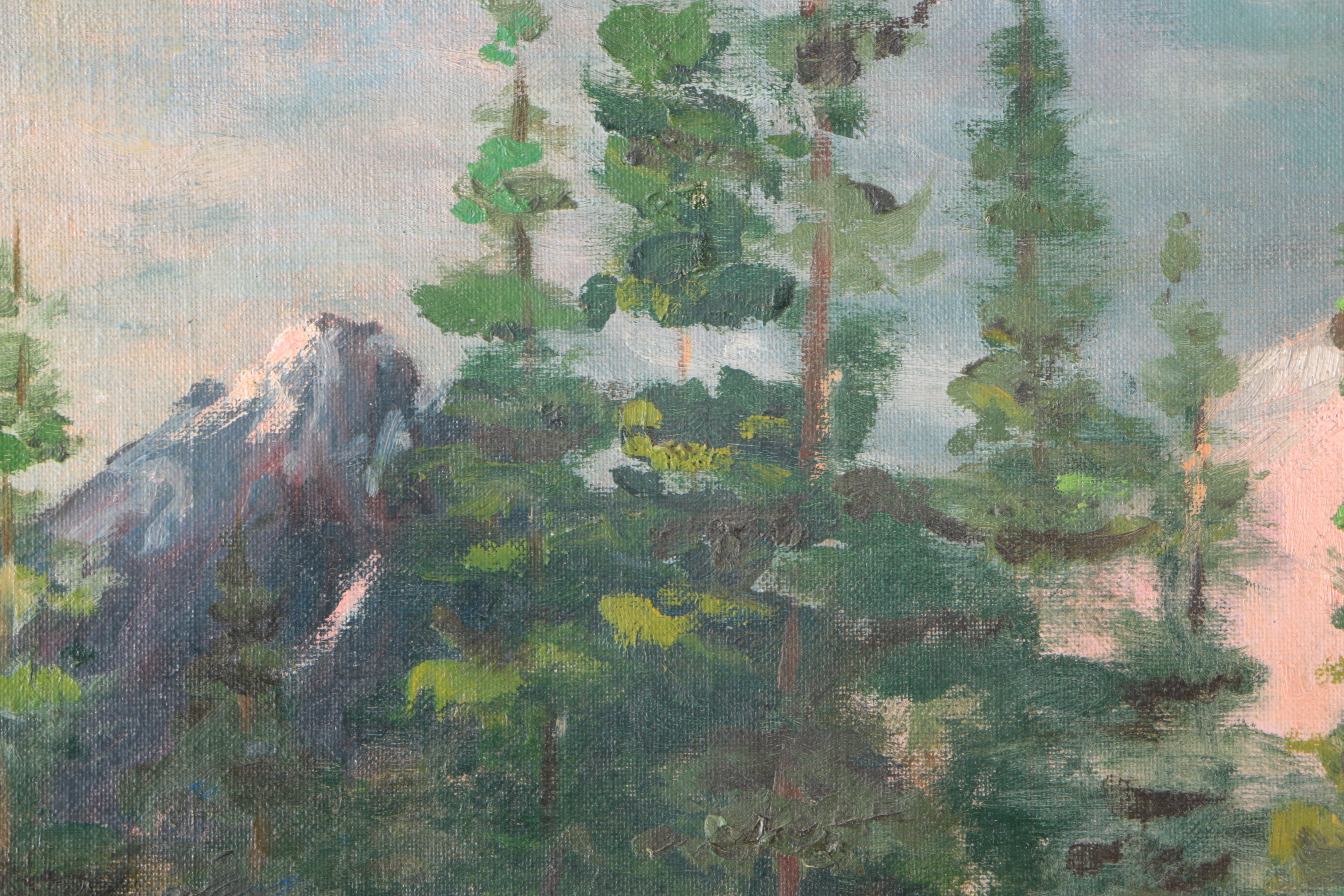 C.E. Borg Oil on Canvas Board "The Majestic Grand Tetons"