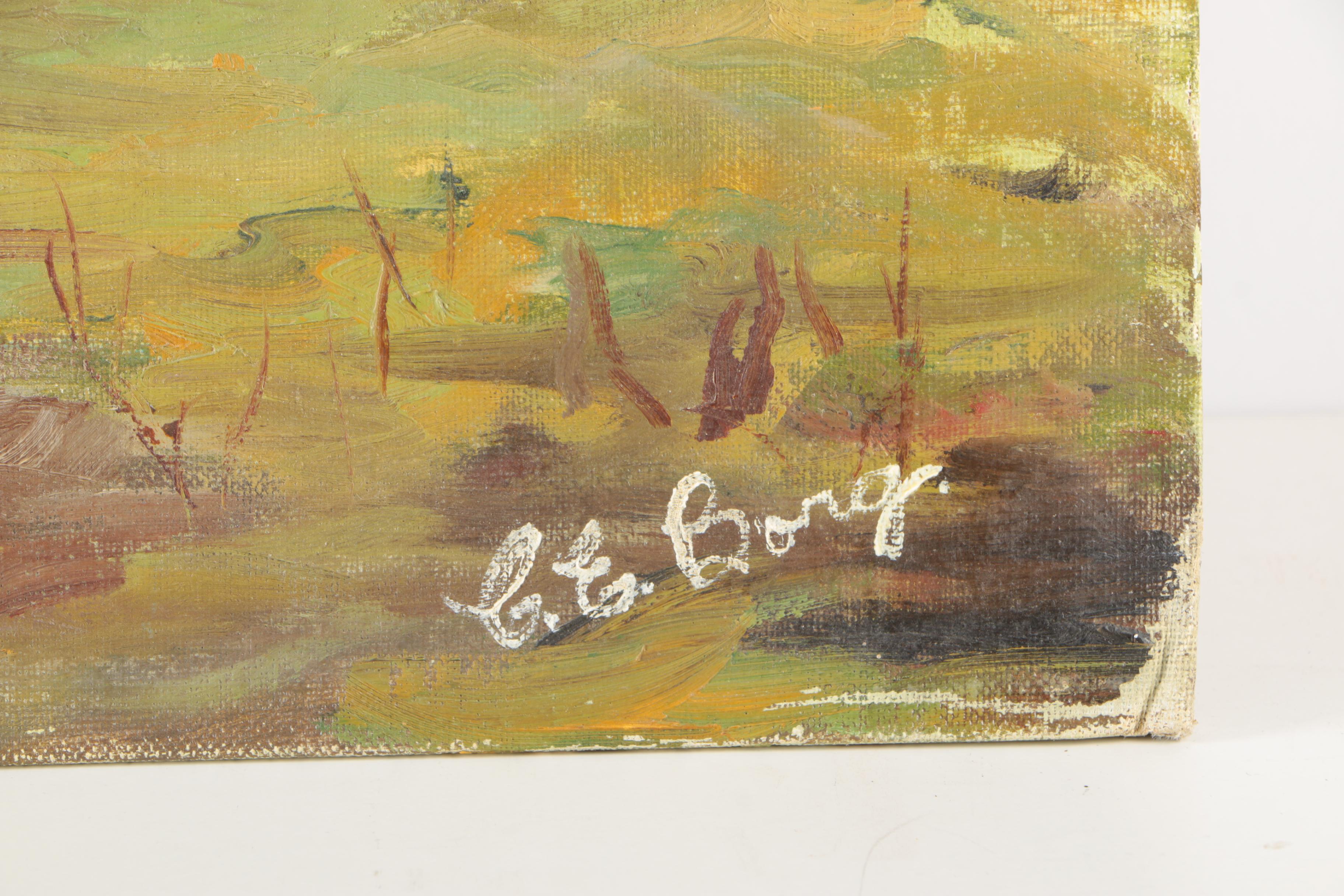 C.E. Borg Oil on Canvas Board "The Majestic Grand Tetons"