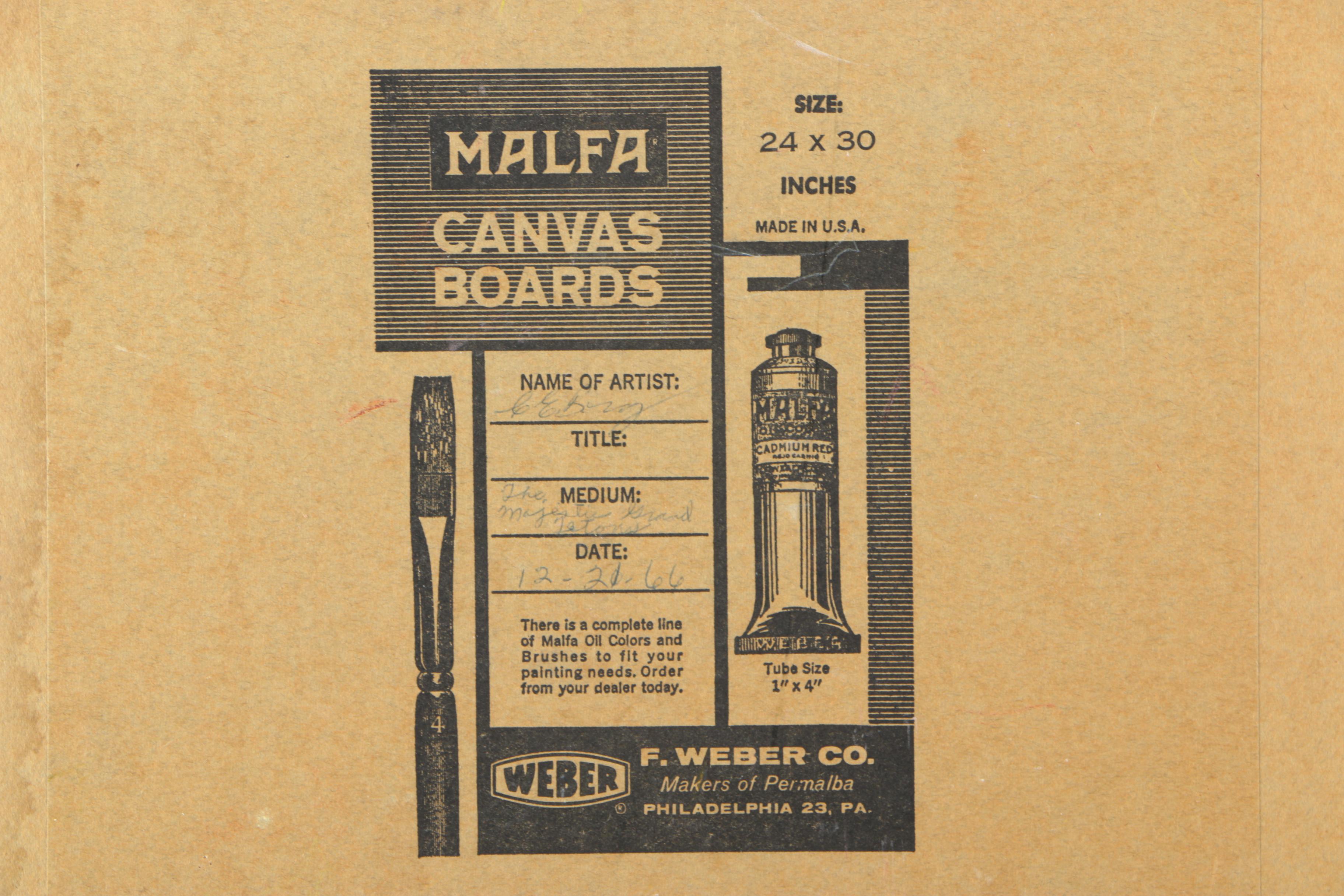 C.E. Borg Oil on Canvas Board "The Majestic Grand Tetons"