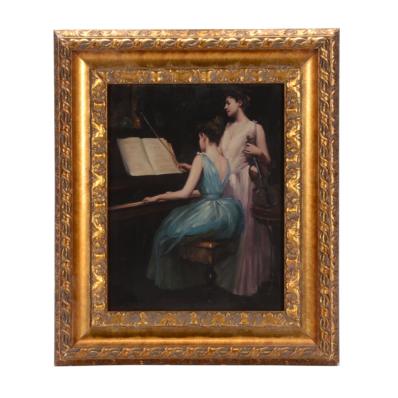 After Irving Ramsay Wiles Oil on Copper Sheet "The Sonata"
