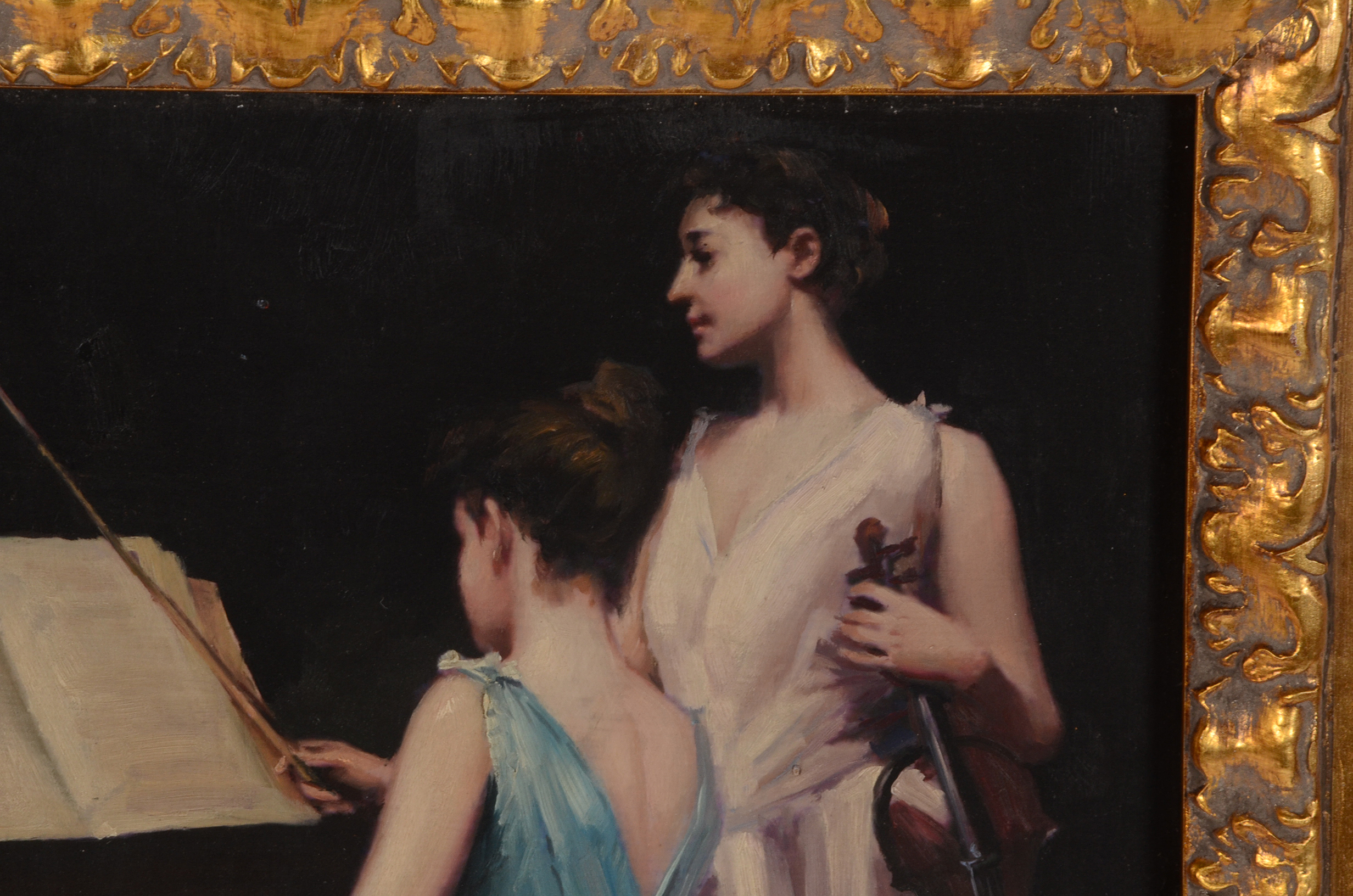 After Irving Ramsay Wiles Oil on Copper Sheet "The Sonata"