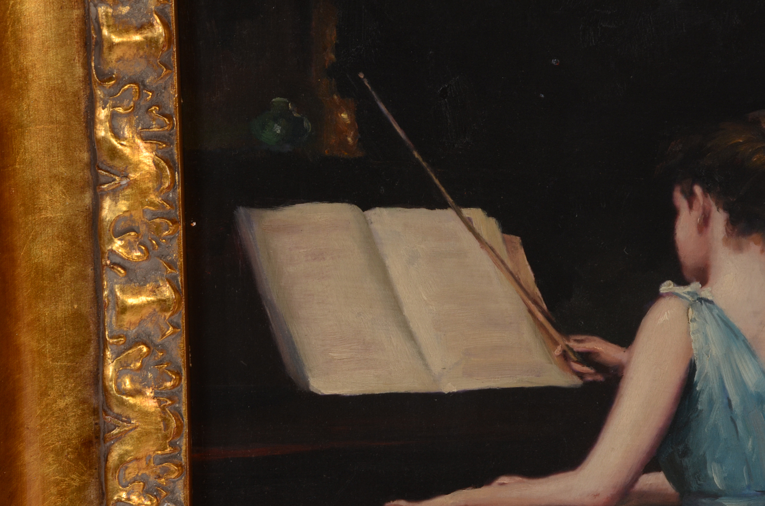 After Irving Ramsay Wiles Oil on Copper Sheet "The Sonata"