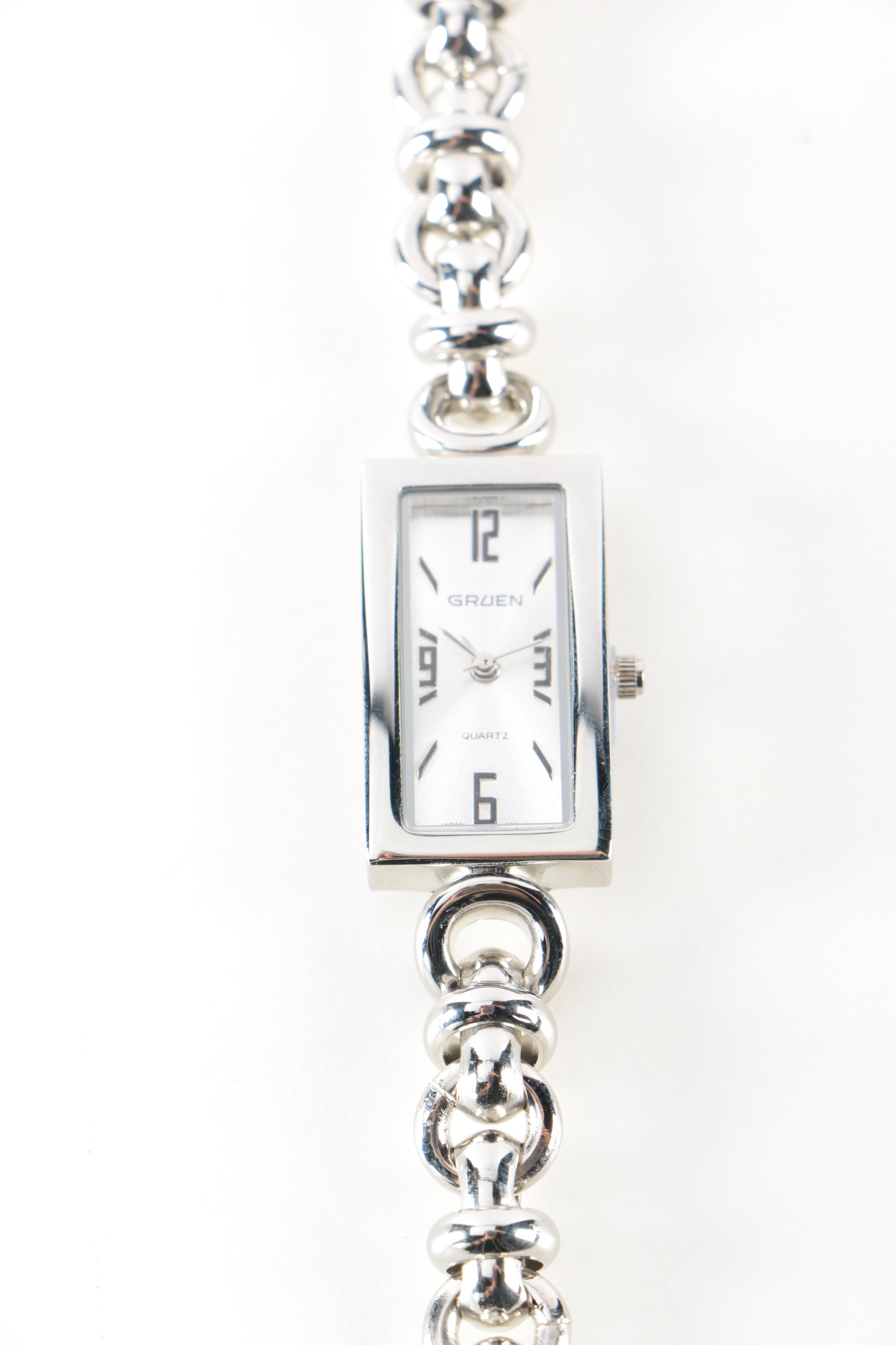 Silver Tone Gruen Watch, Bracelet and Earrings