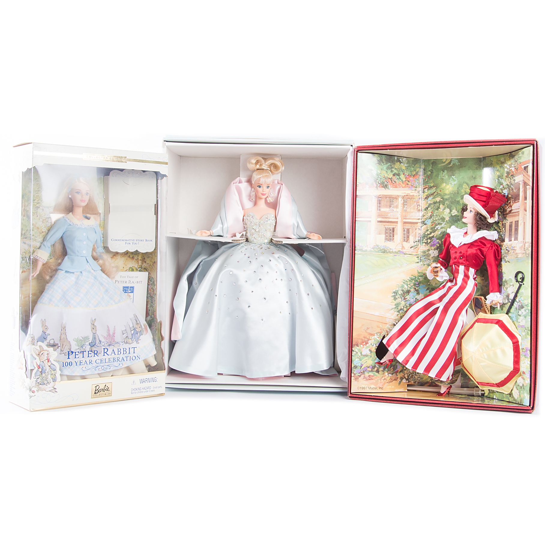 Barbie Collector Dolls "Peter Rabbit," Coca-Cola "After the Walk," and "Billions of Dreams"