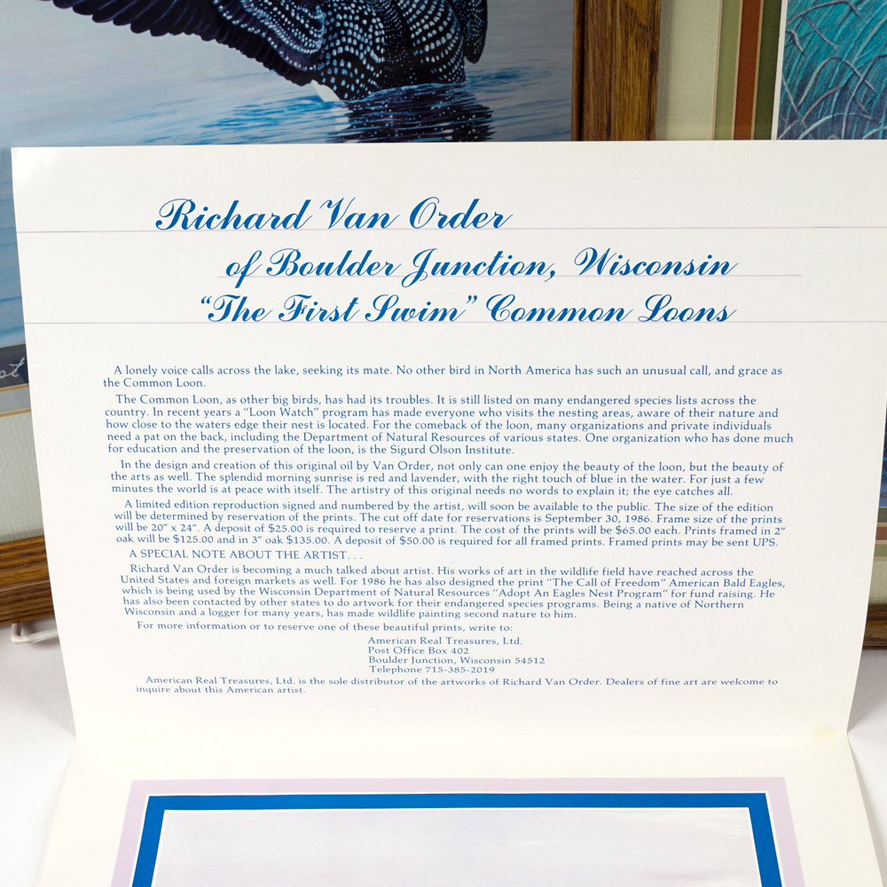 After Richard Van Order Signed and Framed Loon Prints