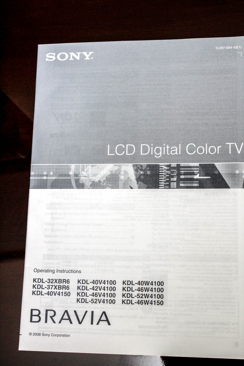 52" Sony Bravia Flat Screen Television