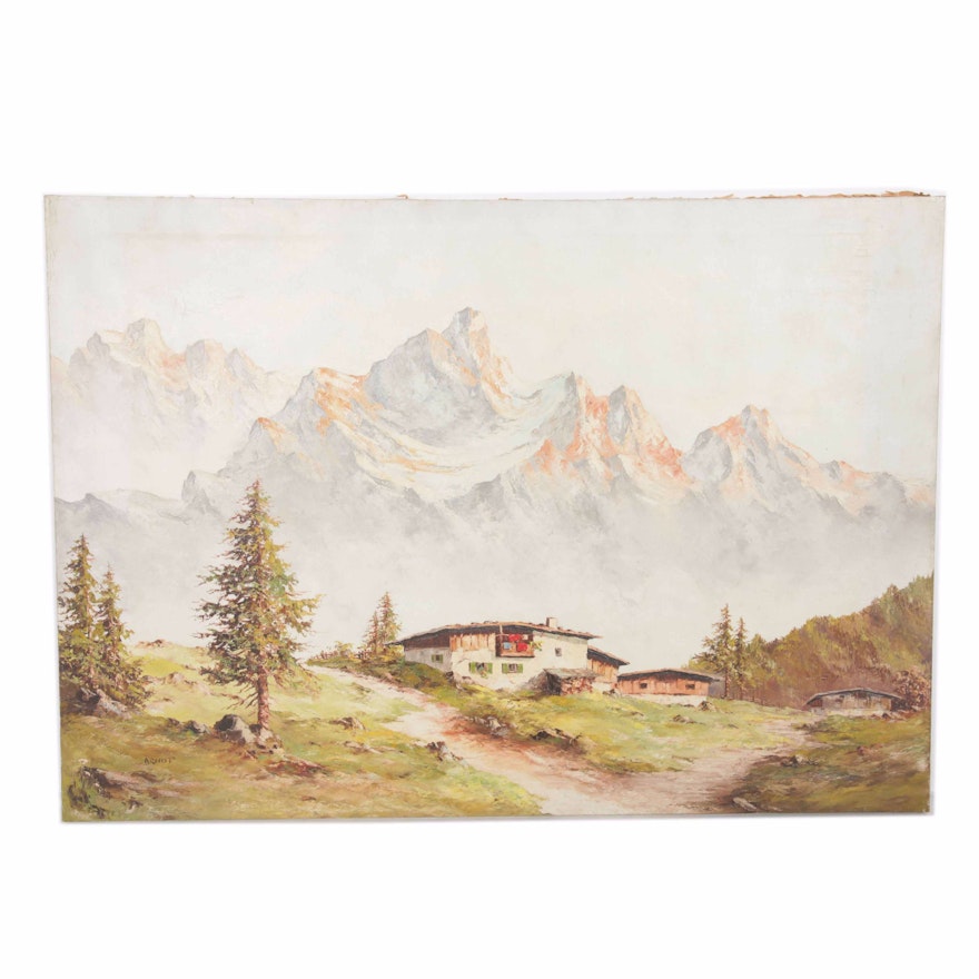 Oswald Arndt Oil Painting of Mountain Chalet