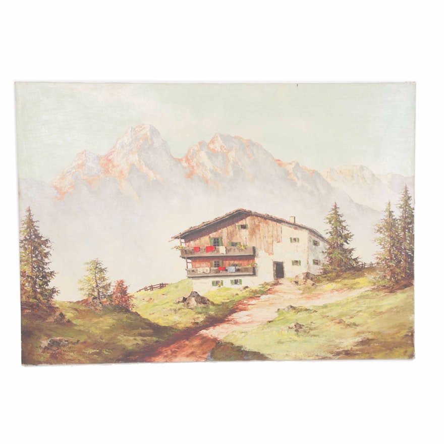 Oswald Arndt Oil Painting of Swiss Chalet