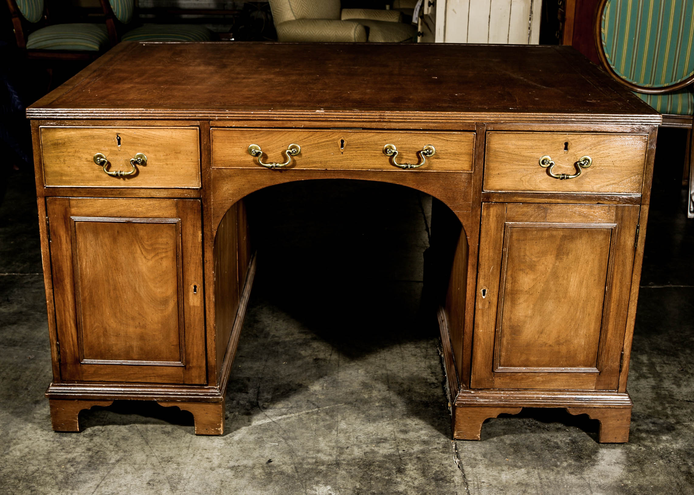 Vintage Poplar Double Sided Pedestal Desk