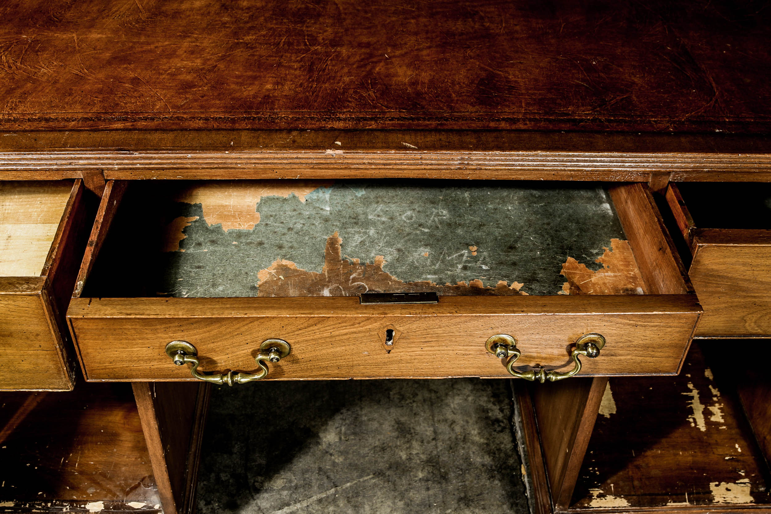 Vintage Poplar Double Sided Pedestal Desk