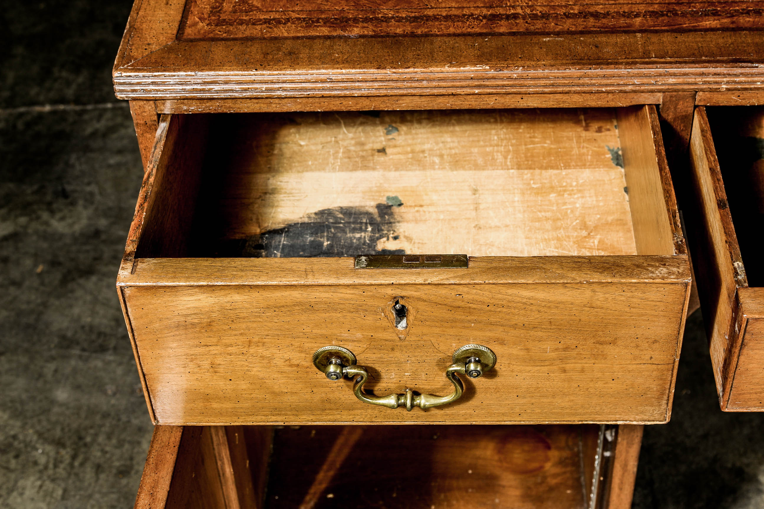 Vintage Poplar Double Sided Pedestal Desk
