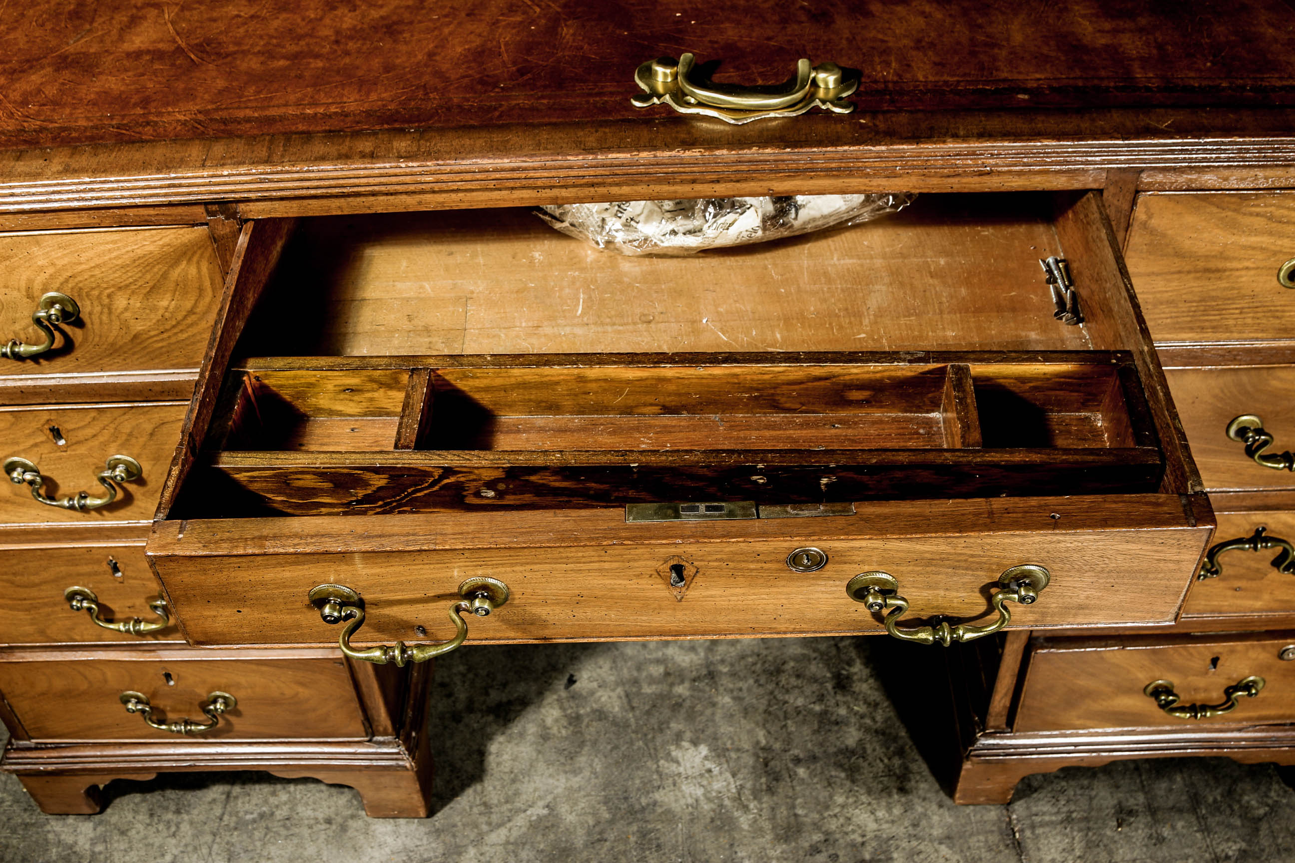 Vintage Poplar Double Sided Pedestal Desk