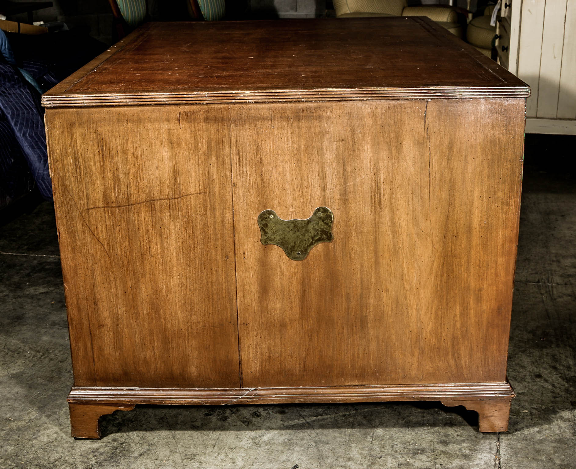 Vintage Poplar Double Sided Pedestal Desk