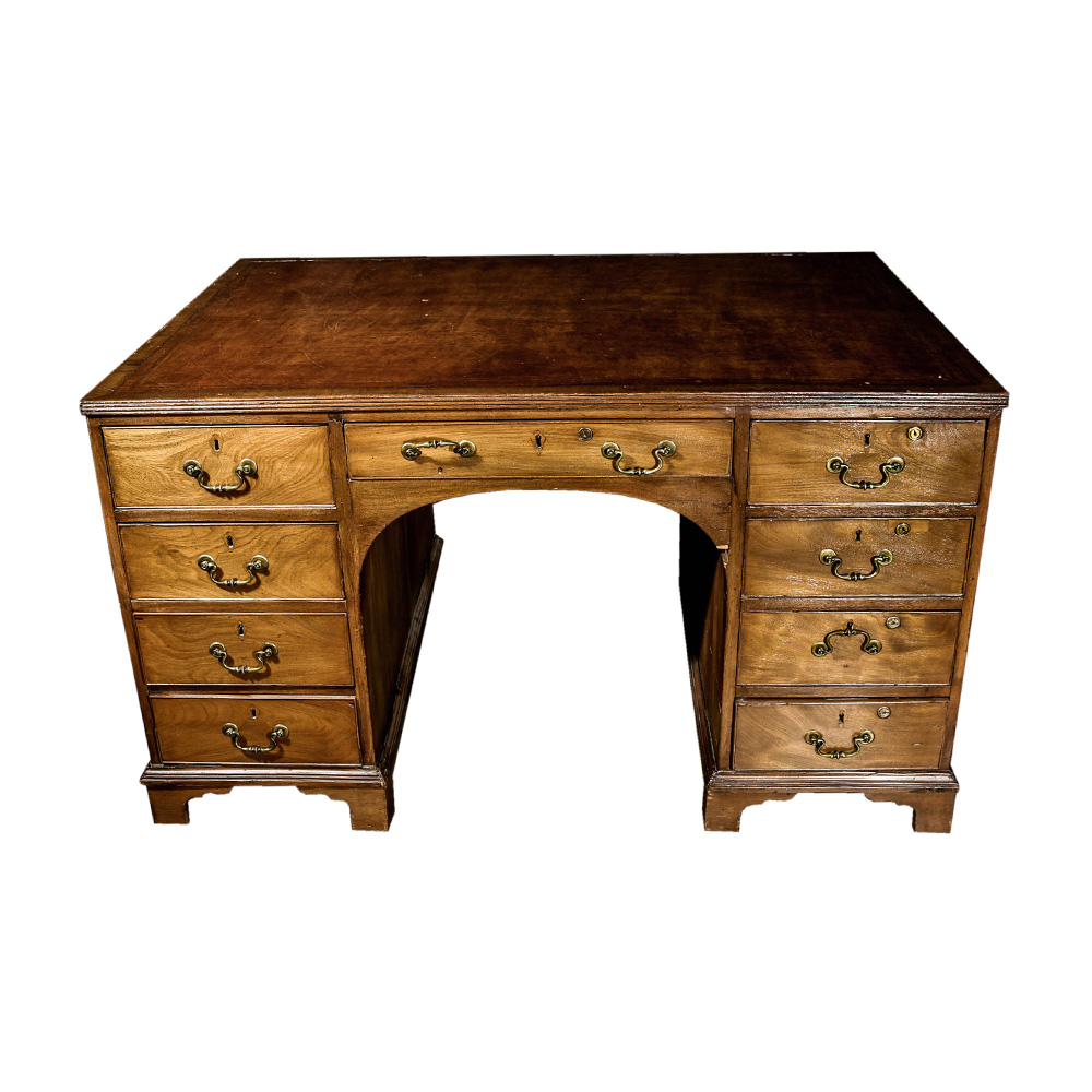 Vintage Poplar Double Sided Pedestal Desk