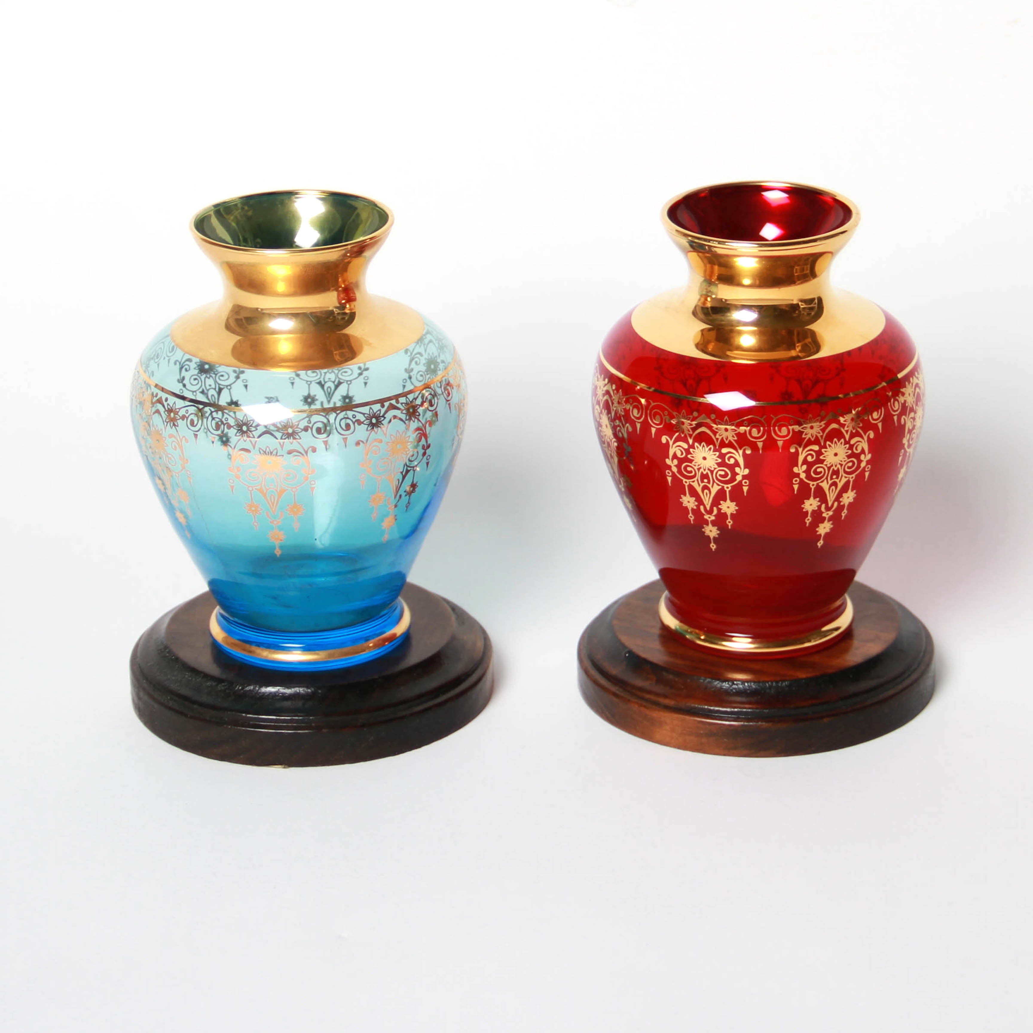 Glass Vases with Gold Tone Accents