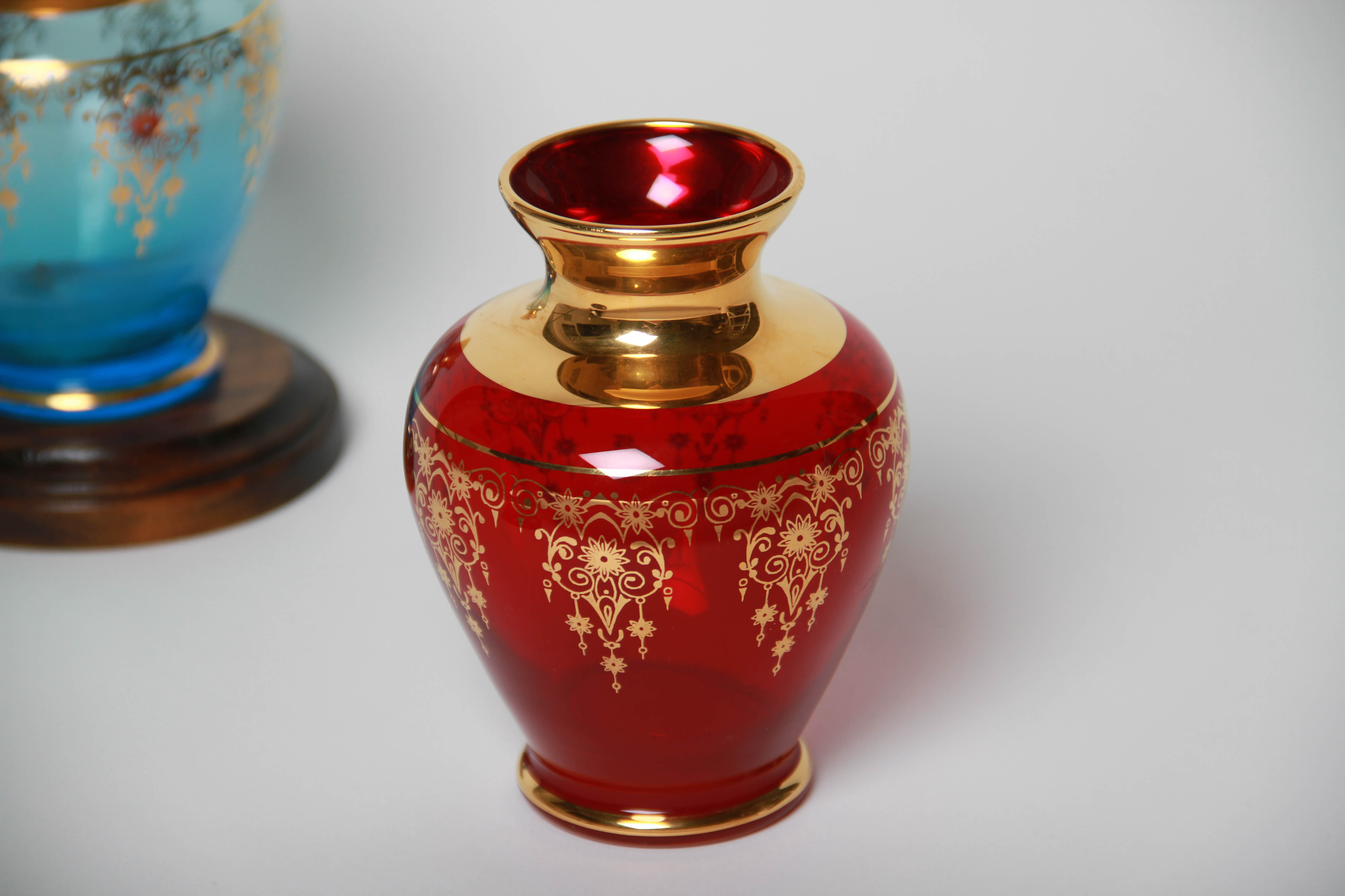 Glass Vases with Gold Tone Accents