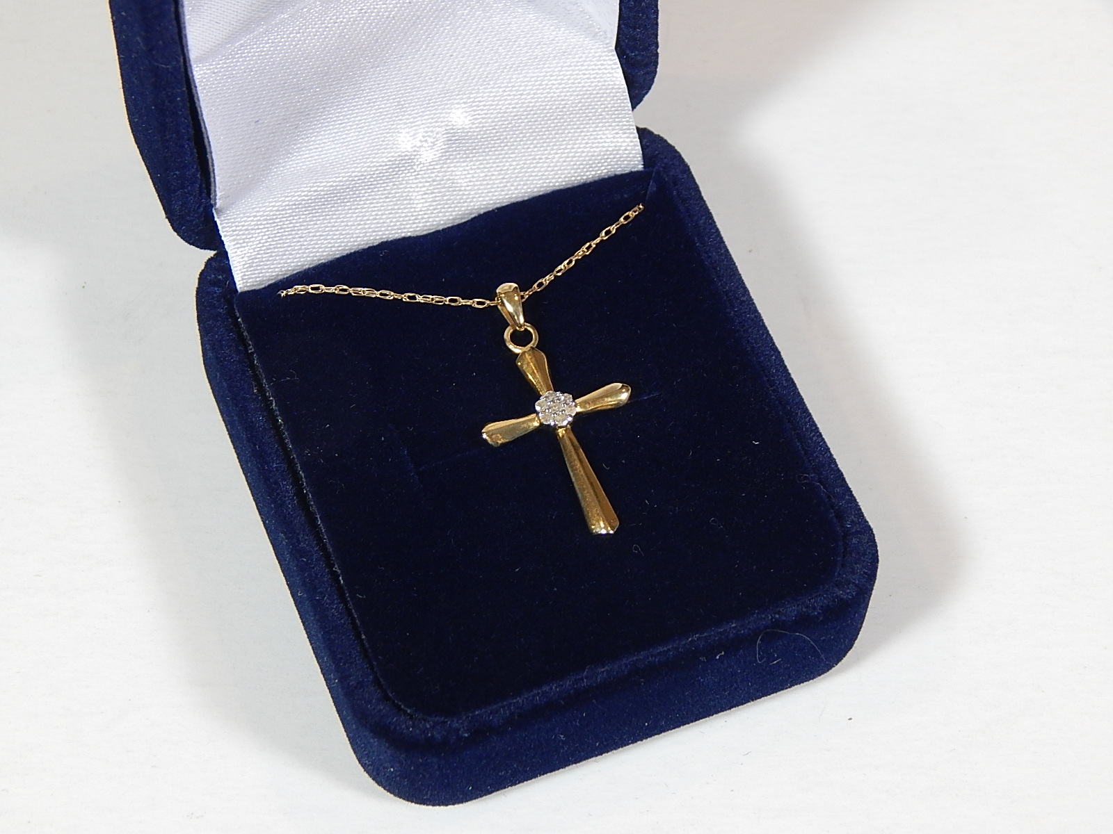 10K Yellow Gold and Diamond Cross Pendant and Necklace