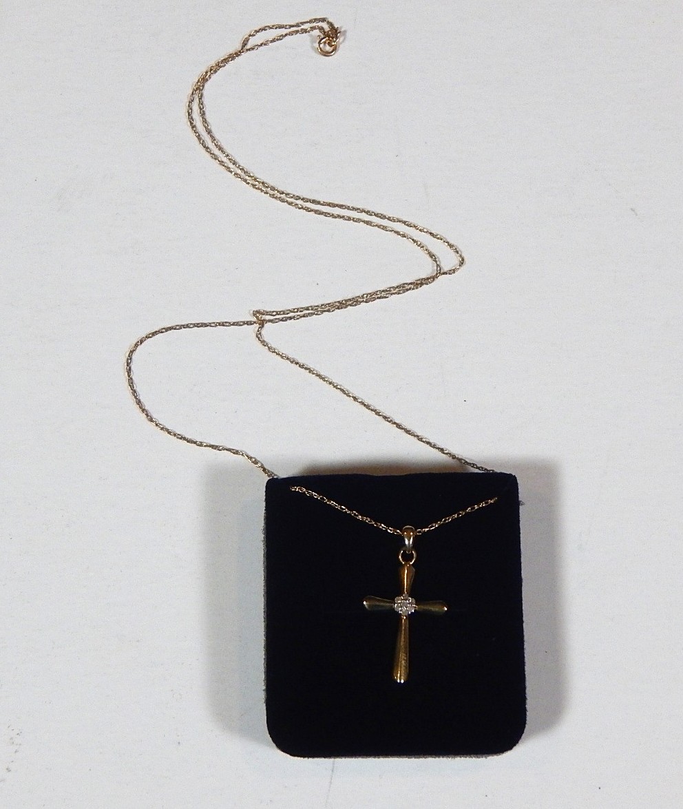 10K Yellow Gold and Diamond Cross Pendant and Necklace