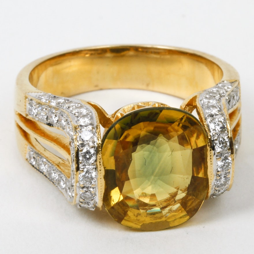 18K Yellow Gold, 3.50 CTS Yellow Sapphire, and 1.00 CTW Diamond Cocktail Ring