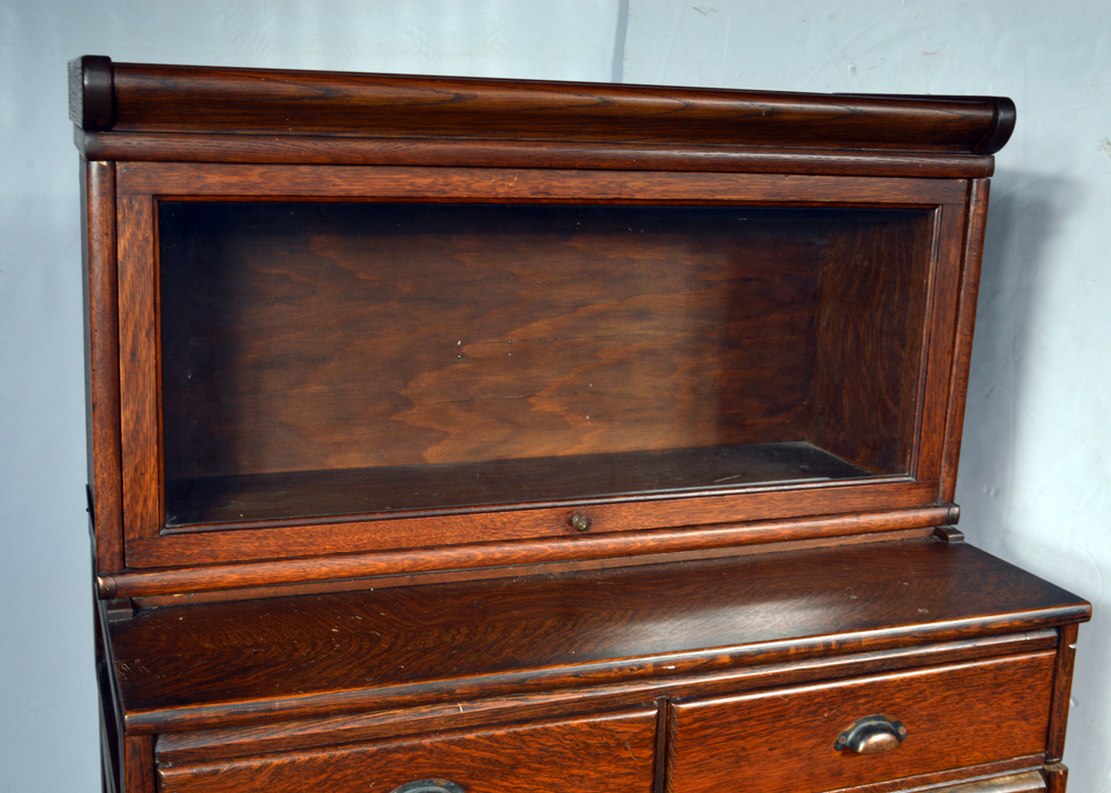 Antique Oak Barrister Bookcase Over Filing Cabinet by Globe-Wernicke Co.