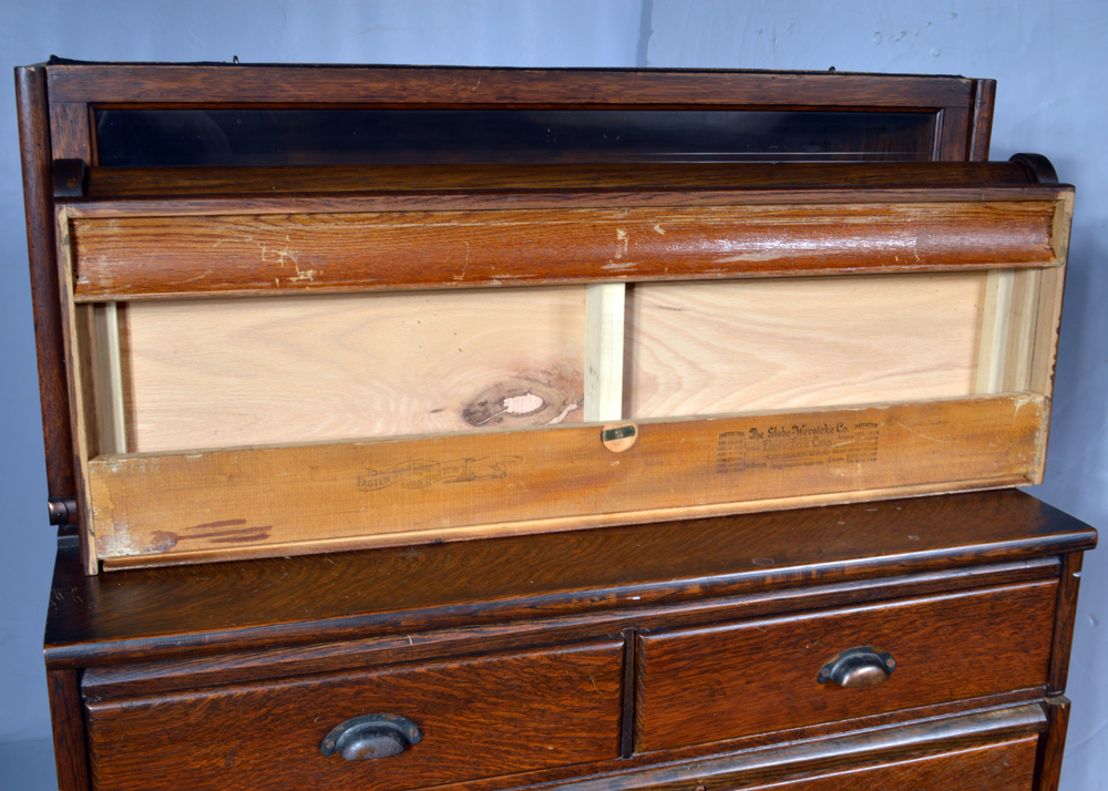 Antique Oak Barrister Bookcase Over Filing Cabinet by Globe-Wernicke Co.