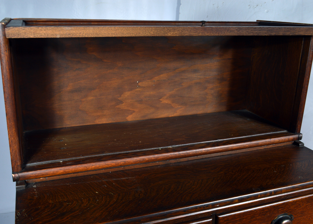 Antique Oak Barrister Bookcase Over Filing Cabinet by Globe-Wernicke Co.