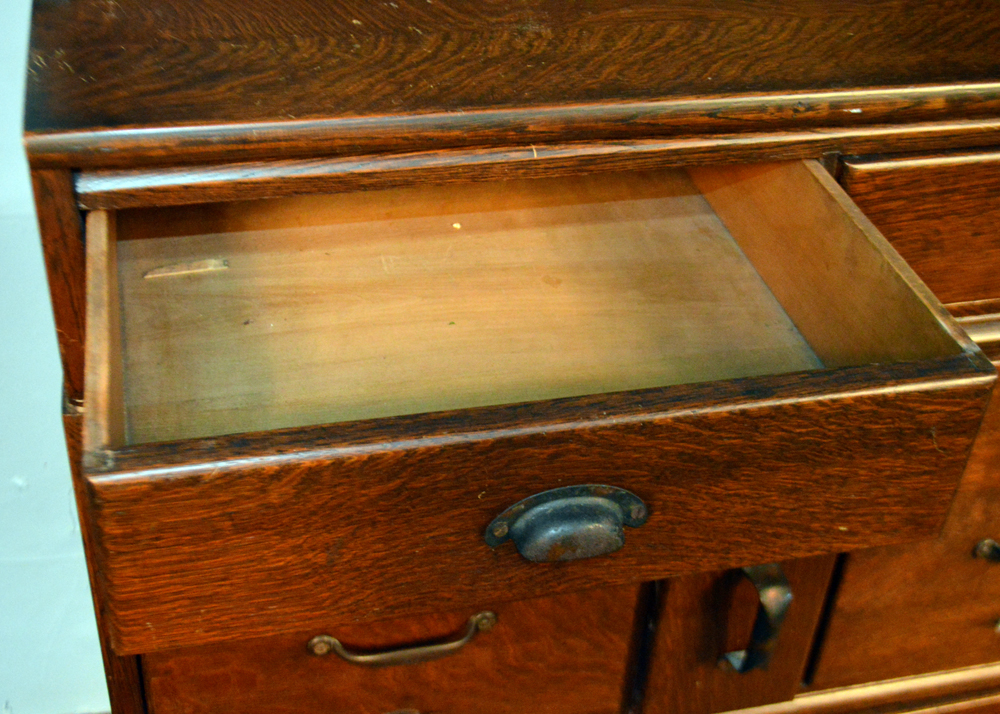 Antique Oak Barrister Bookcase Over Filing Cabinet by Globe-Wernicke Co.