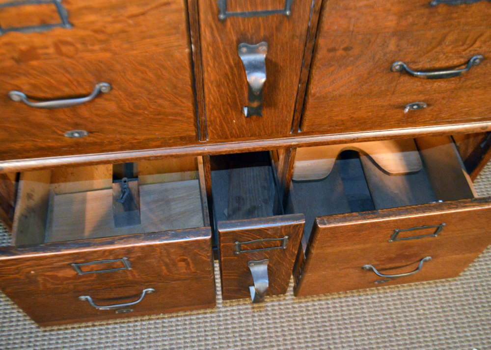 Antique Oak Barrister Bookcase Over Filing Cabinet by Globe-Wernicke Co.