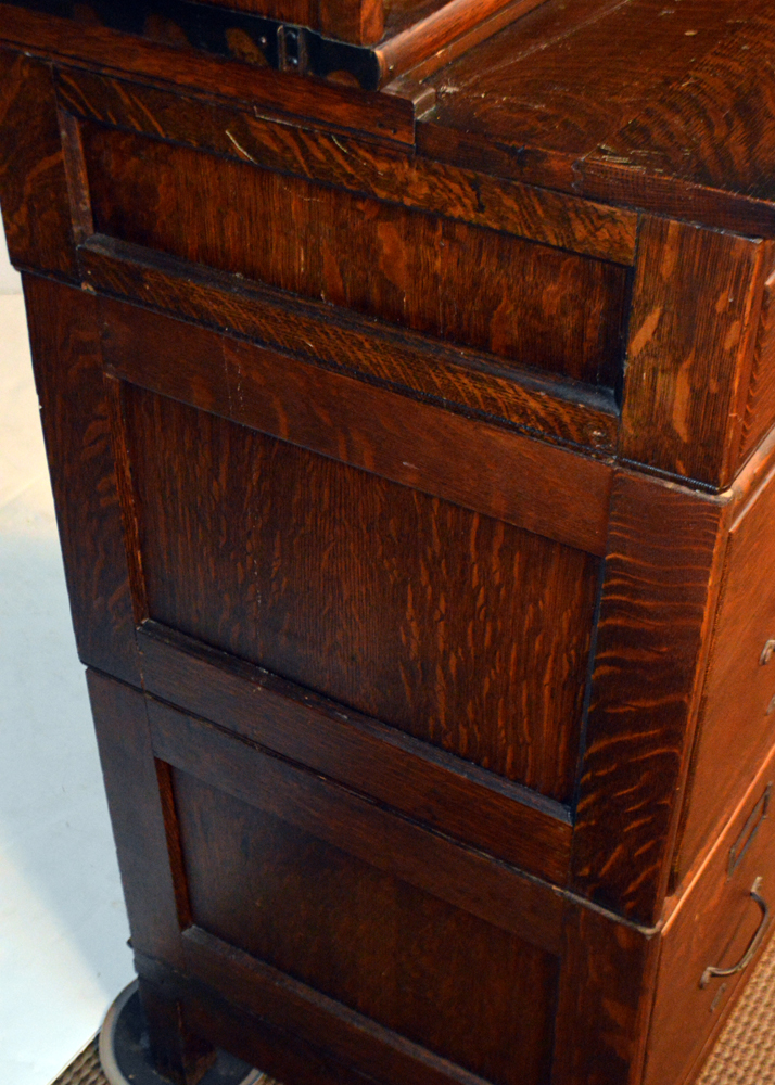 Antique Oak Barrister Bookcase Over Filing Cabinet by Globe-Wernicke Co.