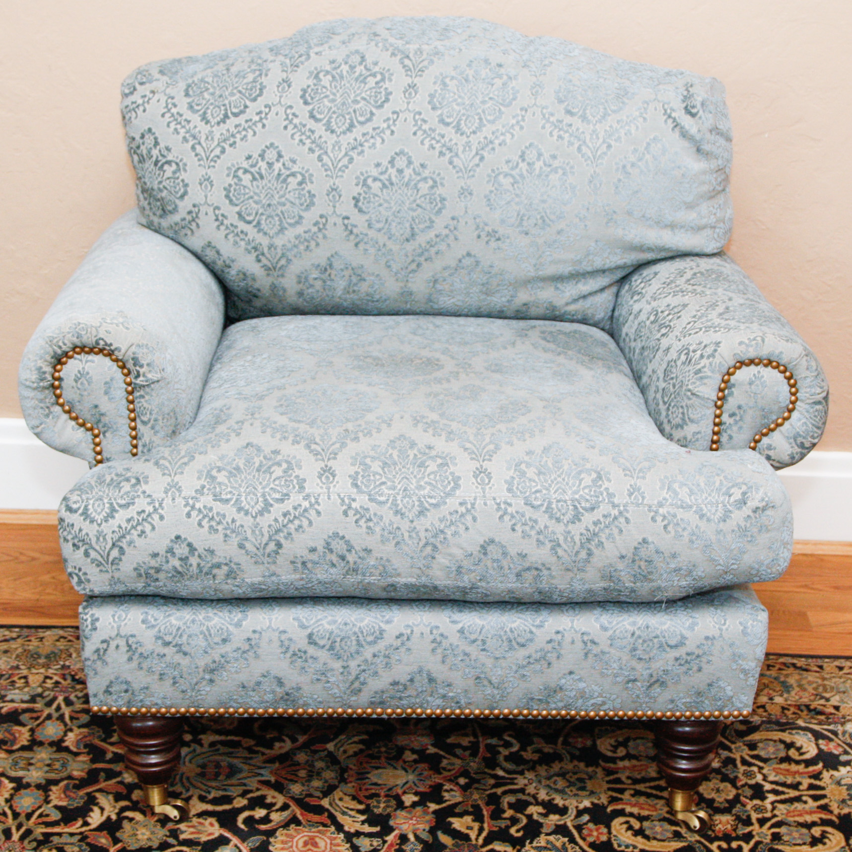 Blue Damask Upholstered Club Chair
