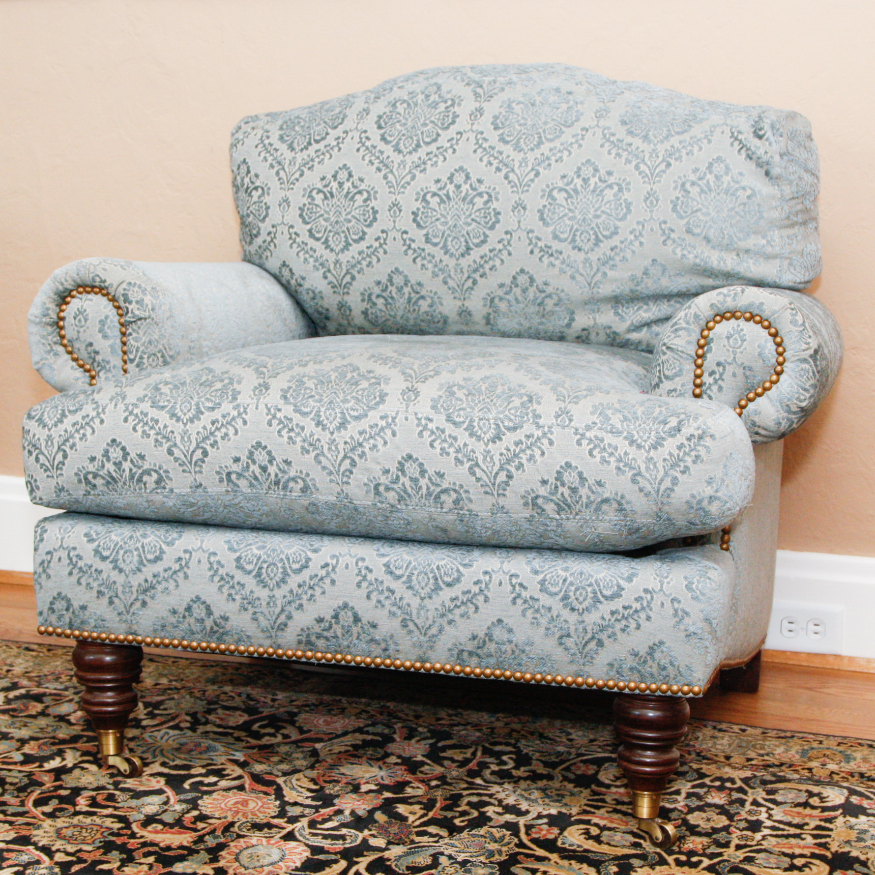 Blue Damask Upholstered Club Chair