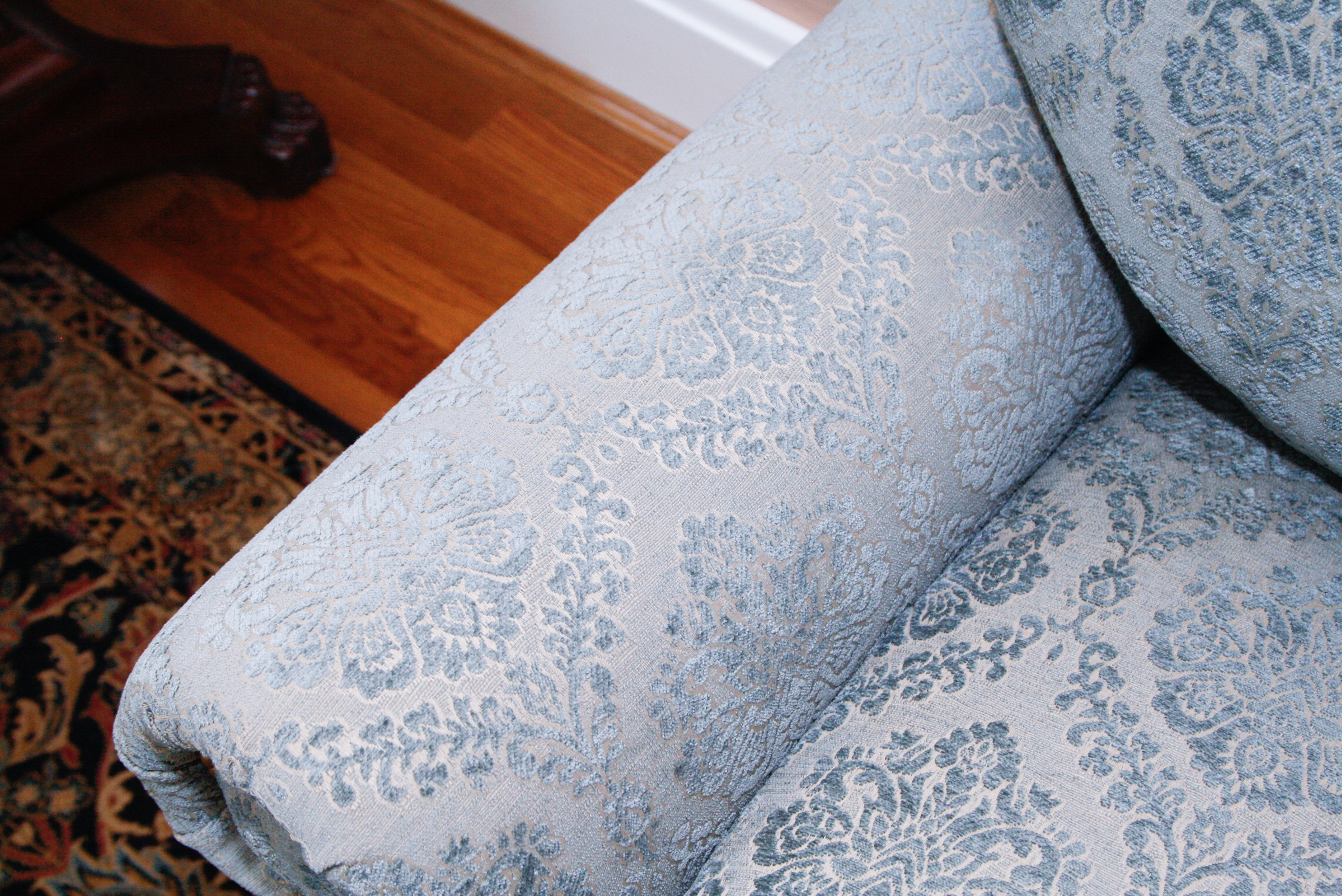 Blue Damask Upholstered Club Chair