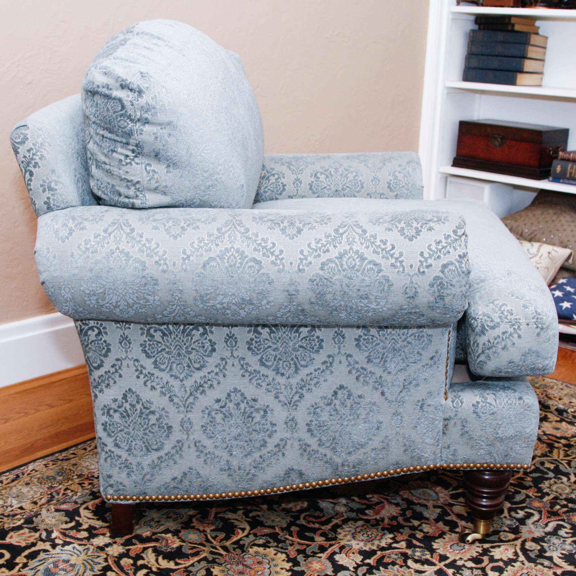 Blue Damask Upholstered Club Chair
