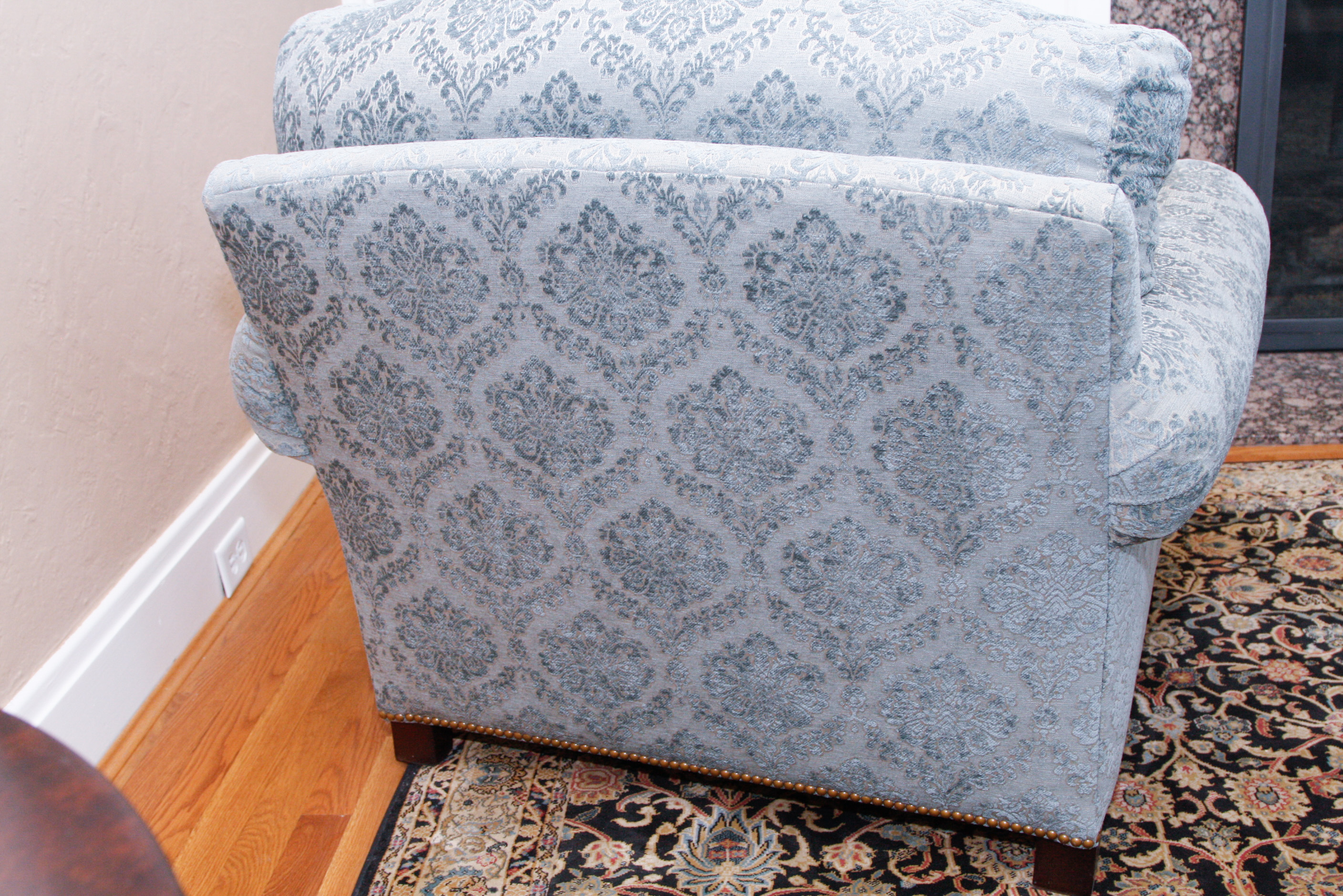 Blue Damask Upholstered Club Chair