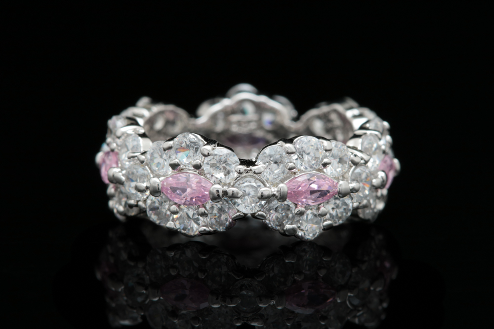 Sterling Silver, Pink CZ and White CZ Ring