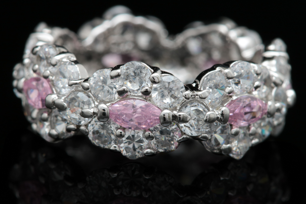 Sterling Silver, Pink CZ and White CZ Ring