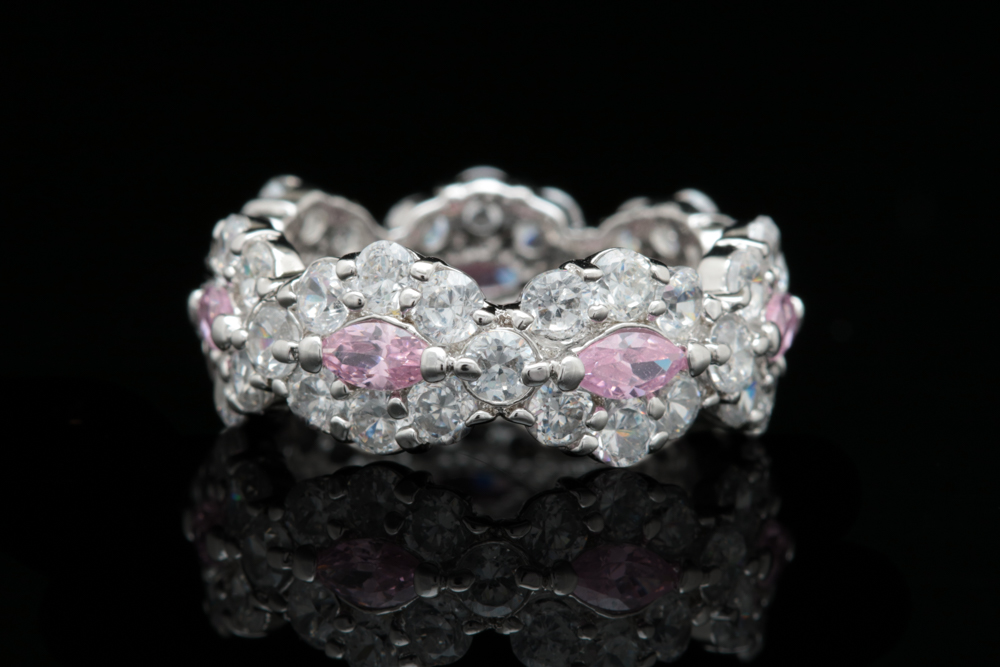 Sterling Silver, Pink CZ and White CZ Ring