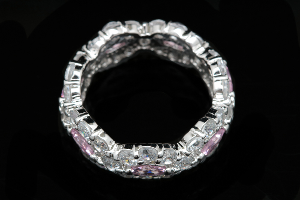 Sterling Silver, Pink CZ and White CZ Ring