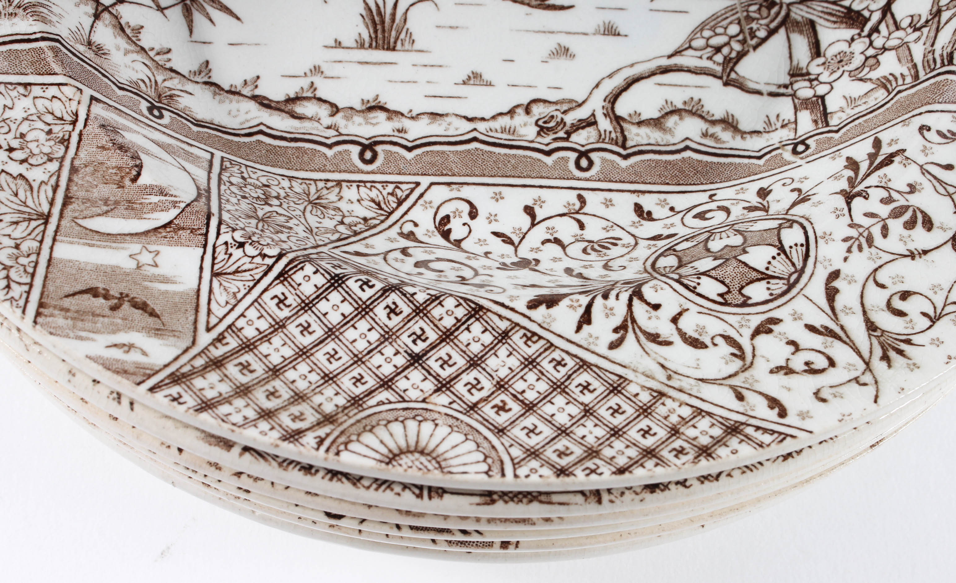 Antique Brown and White English Aesthetic Movement Transferware