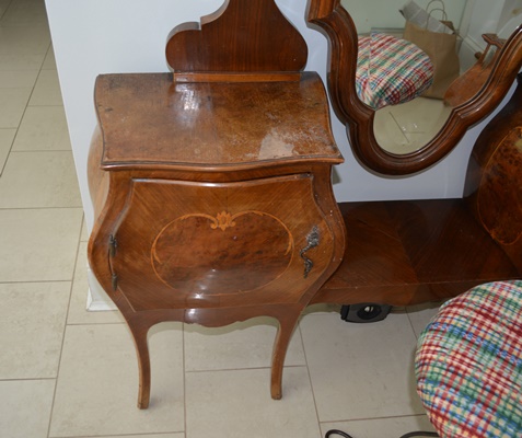 Antique Italian Louis XV Style Bombe Vanity With Metal Stool