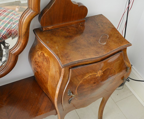 Antique Italian Louis XV Style Bombe Vanity With Metal Stool