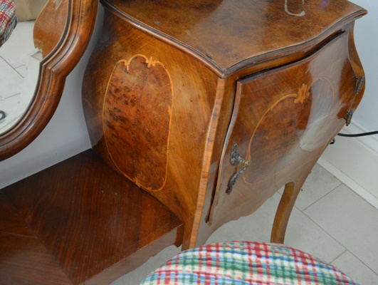 Antique Italian Louis XV Style Bombe Vanity With Metal Stool