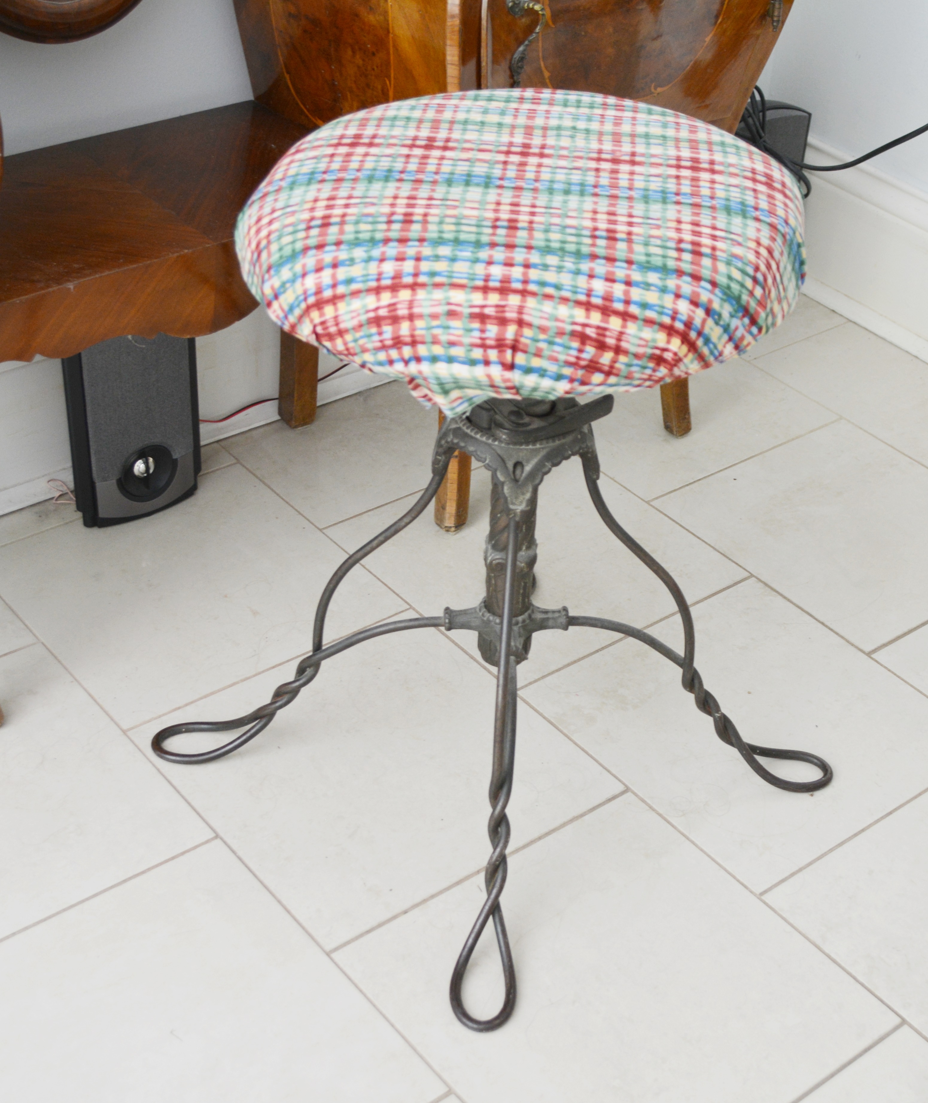 Antique Italian Louis XV Style Bombe Vanity With Metal Stool