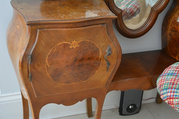 Antique Italian Louis XV Style Bombe Vanity With Metal Stool