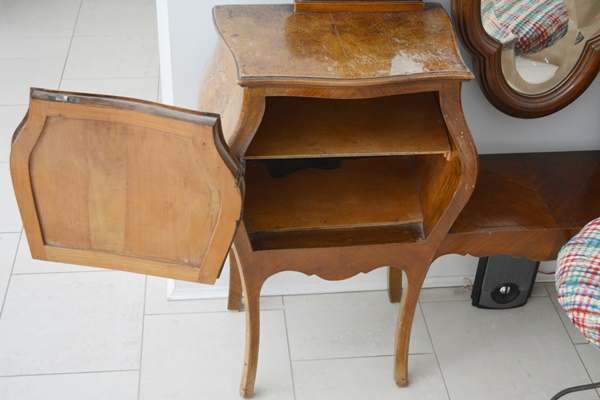 Antique Italian Louis XV Style Bombe Vanity With Metal Stool